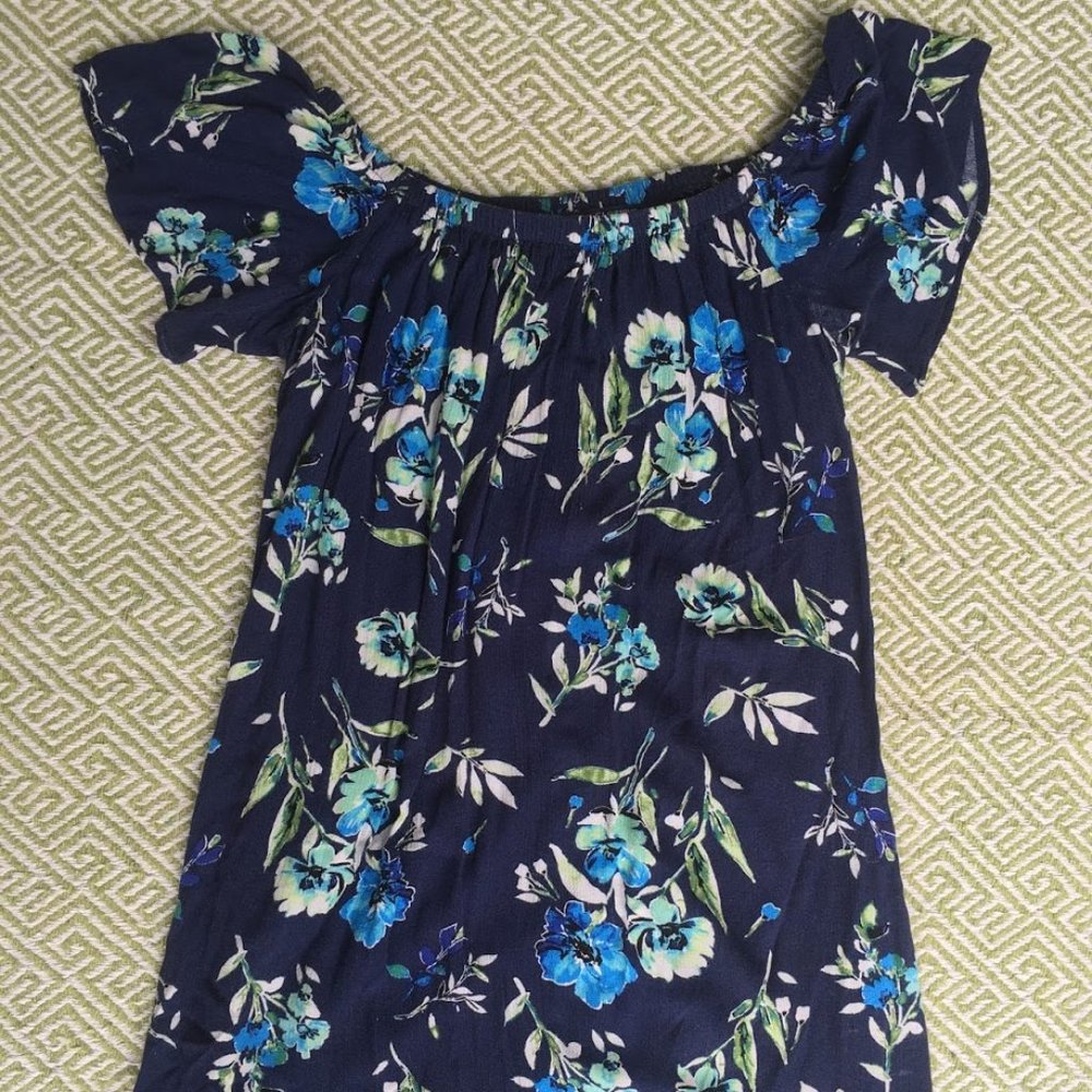 Off-Shoulder Blue Floral Summer Dress
